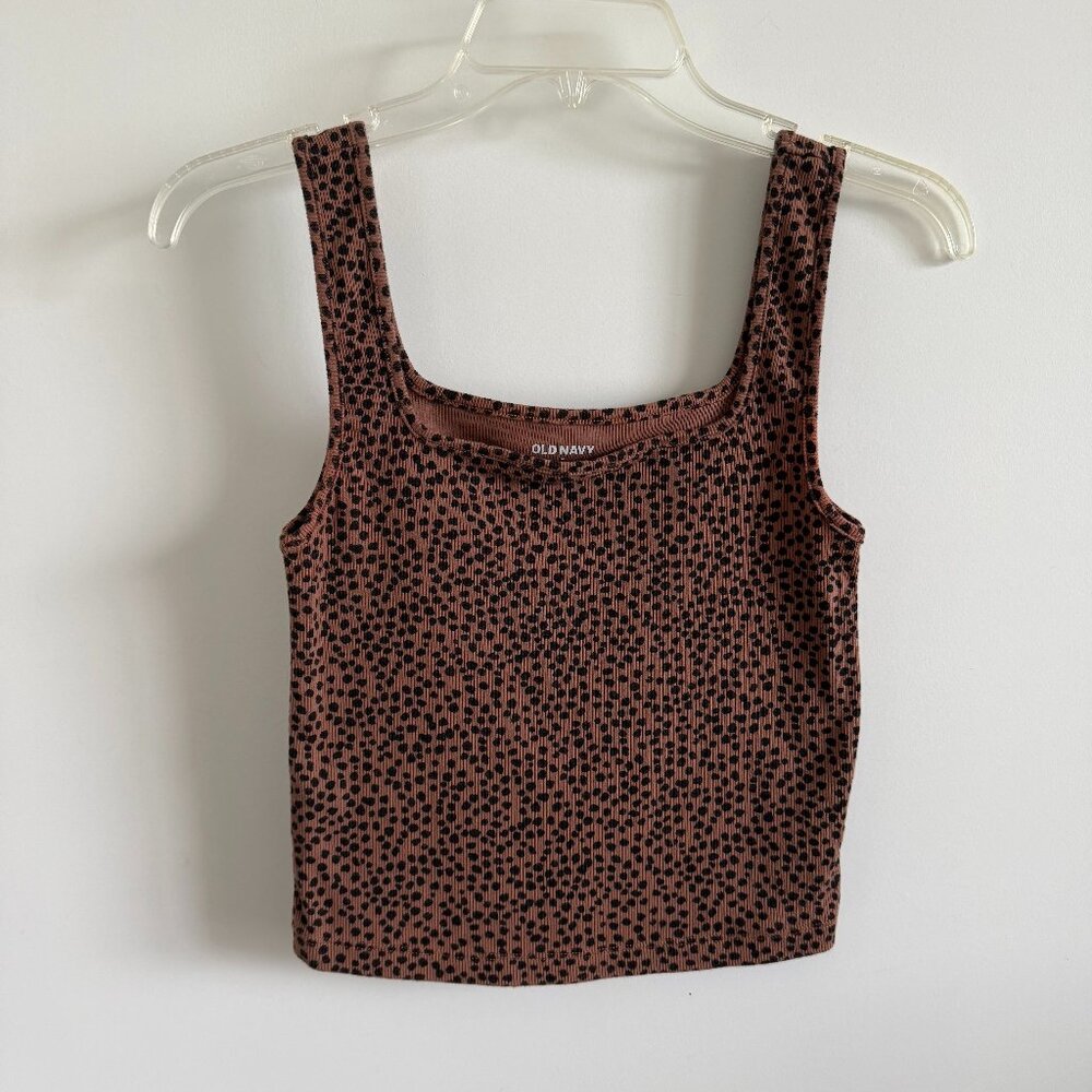 Old Navy Brown Ribbed Polka Dot Tank Top Size M